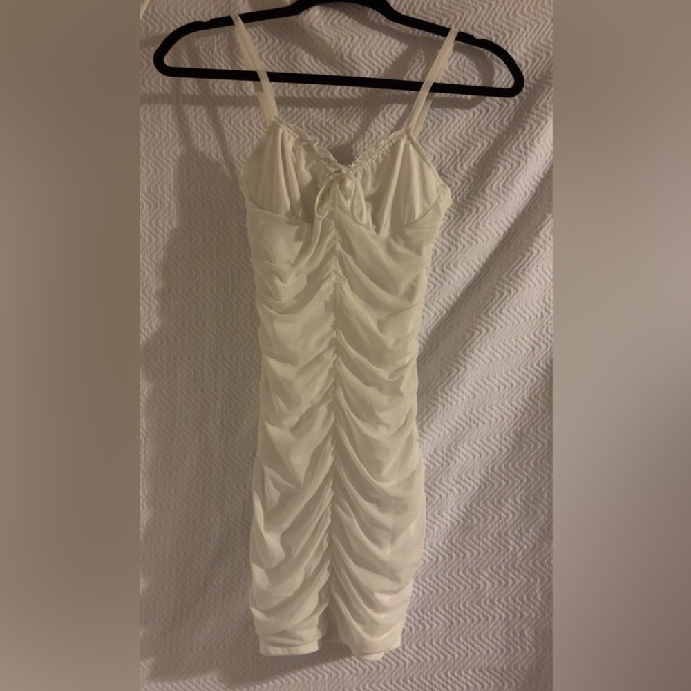 H&M Cream Strapless Ruched Dress